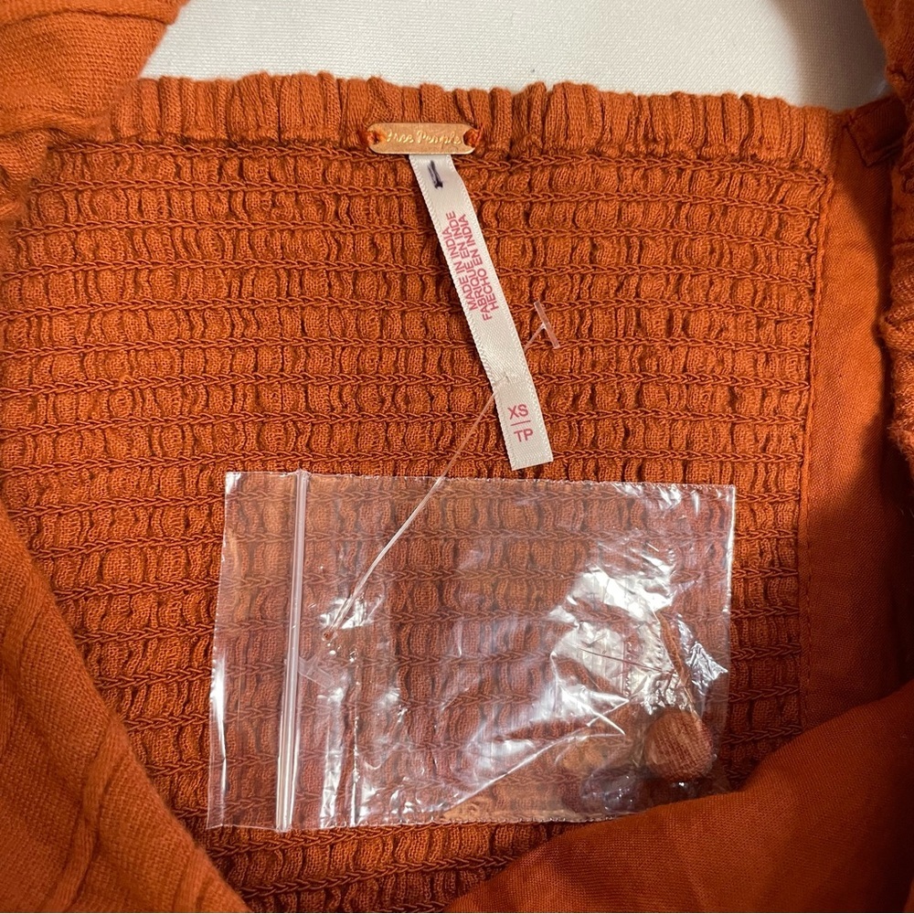 Free People Rust Orange Riviera Ruffled Square-Neck Button Front Crop Top - Picture 7 of 9